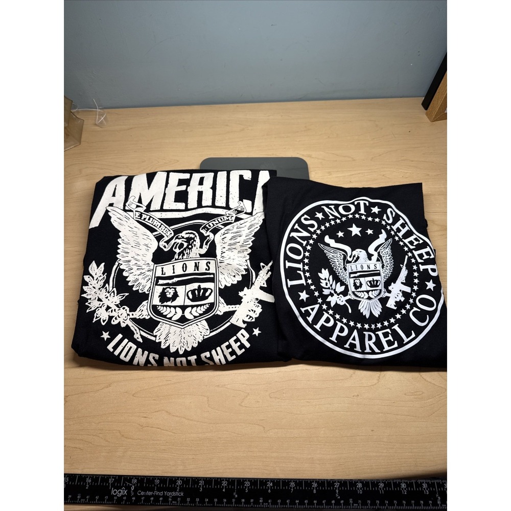 Lions Not Sheep Graphic T-Shirt Lot Of 2 Men's L Fitted  USA Patriotic Bundle